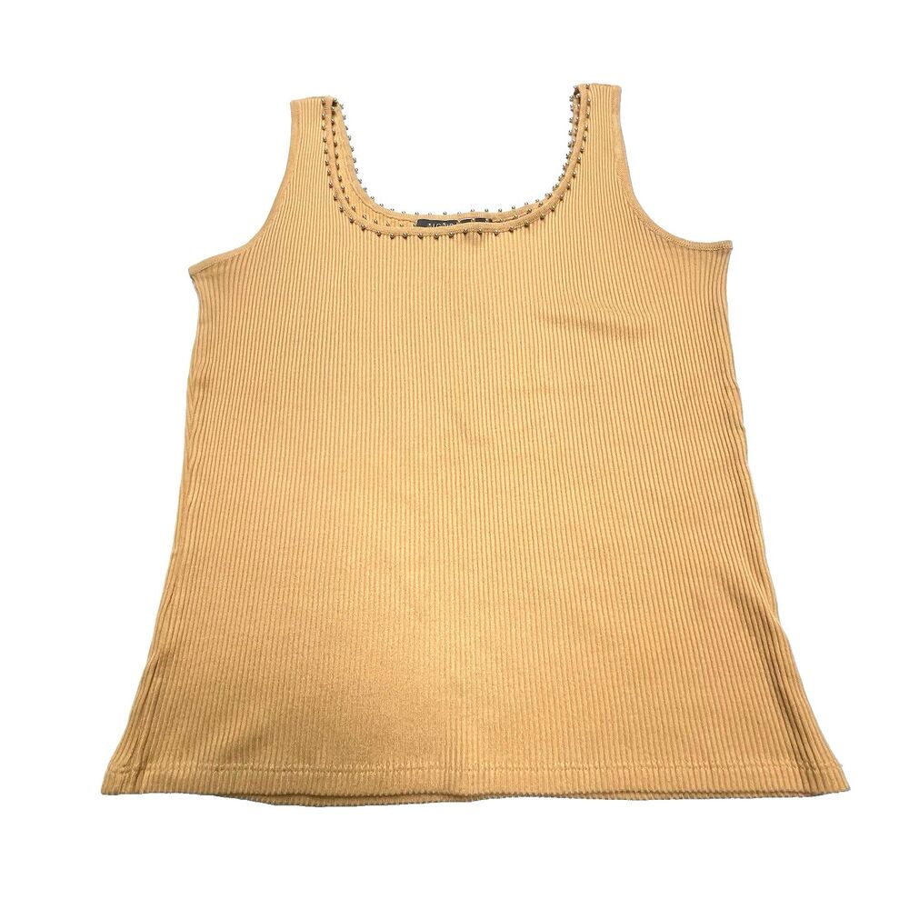 Sigrid Olsen Tank Top Silk Coral Ribbed Pearls Scoop Neckline Women's Size XS